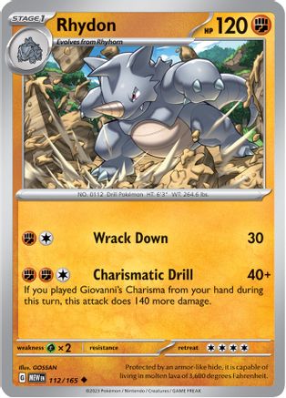 Rhydon 112  - Reverse Holofoil SV Scarlet & Violet 151 - Uncommon