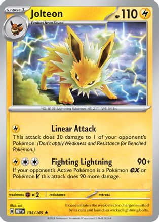 Jolteon 135  - Reverse Holofoil SV Scarlet & Violet 151 - Rare