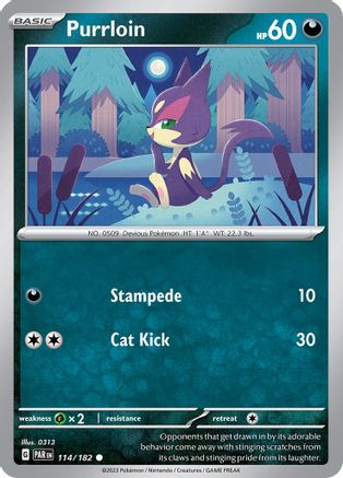 Purrloin 114  - Reverse Holofoil SV04 Paradox Rift - Common