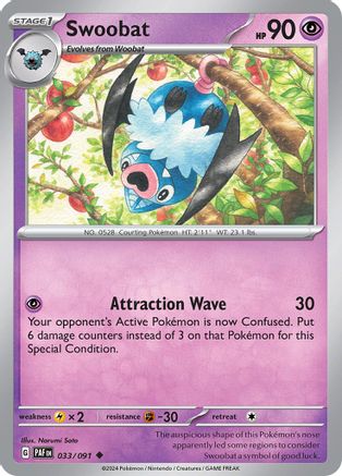 Swoobat 033  - Reverse Holofoil SV Paldean Fates - Uncommon