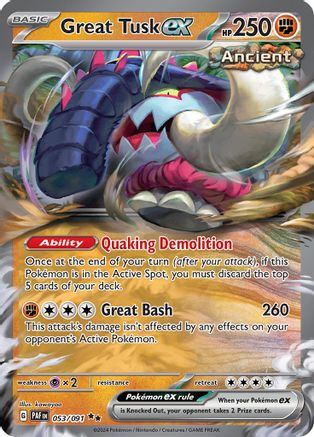 Great Tusk ex 053  - Holofoil SV Paldean Fates - Double Rare