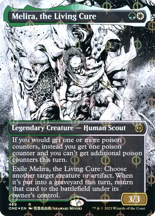 Melira, the Living Cure (Borderless) (Step-and-Compleat Foil) (ONE-469) - Phyrexia: All Will Be One: (Showcase) Foil