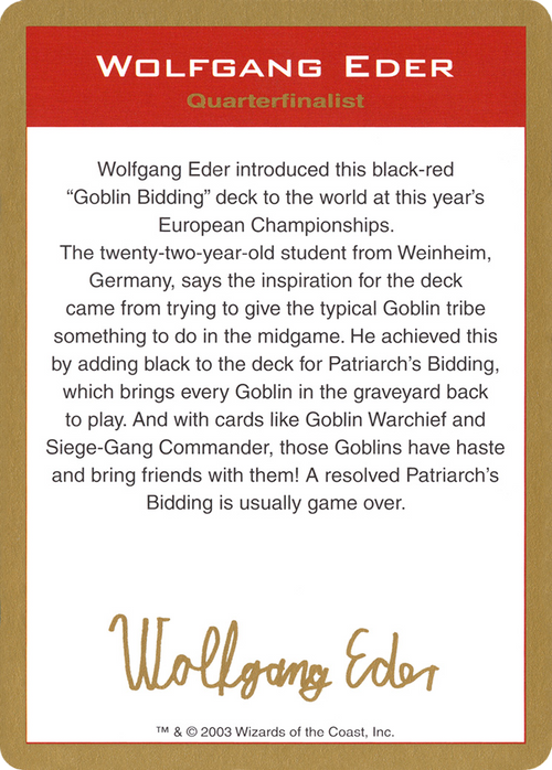 Wolfgang Eder Bio (WCD-WE0A) - World Championship Decks 2003