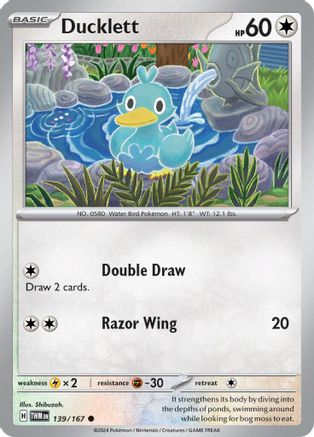 Ducklett 139  - Reverse Holofoil SV06 Twilight Masquerade - Common