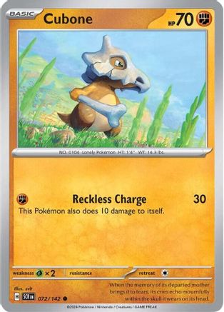 Cubone 072  - Reverse Holofoil SV07 Stellar Crown - Common
