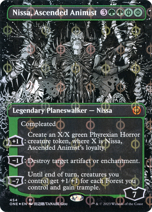Nissa, Ascended Animist (Borderless) (Step-and-Compleat Foil) (ONE-454) - Phyrexia: All Will Be One: (Showcase) Foil