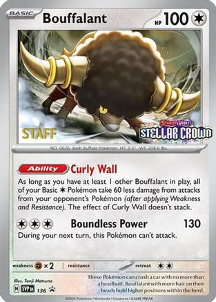 Bouffalant (Prerelease) [Staff] 136  - Reverse Holofoil SV Scarlet & Violet Promo Cards - Promo
