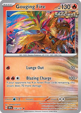 Gouging Fire 038  - Reverse Holofoil SV08 Surging Sparks - Rare