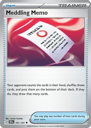 Meddling Memo 181  - Reverse Holofoil SV08 Surging Sparks - Uncommon