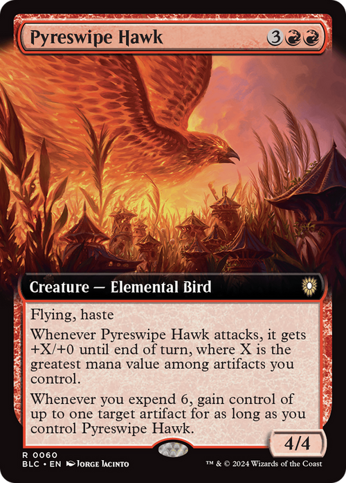 Pyreswipe Hawk (Extended Art) (BLC-060) - Bloomburrow Commander: (Extended Art)
