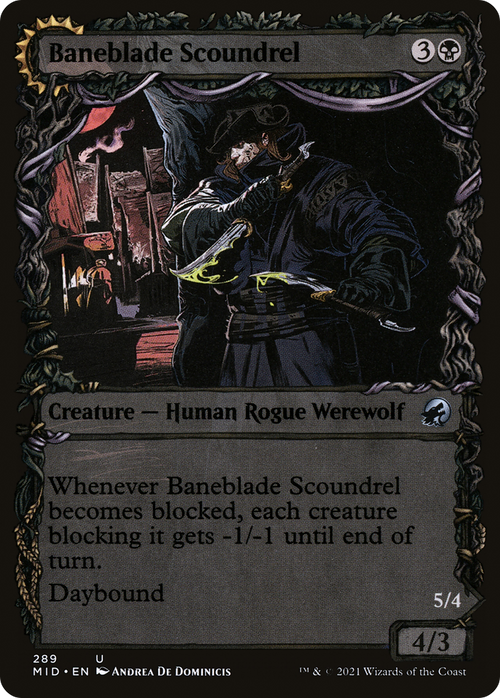Baneblade Scoundrel (Showcase) (MID-289) - Innistrad: Midnight Hunt: (Showcase, Double Faced Transform)