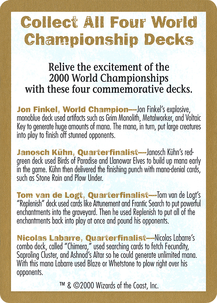 2000 World Championship Advertisement Card (WCD-) - World Championship Decks 2000