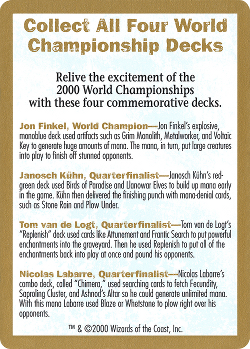 2000 World Championship Advertisement Card (WCD-) - World Championship Decks 2000