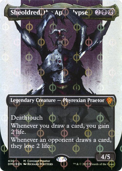 Sheoldred, the Apocalypse (Concept Praetor) (Step-And-Compleat Foil) (ONE-436) - Dominaria United (Borderless) Foil