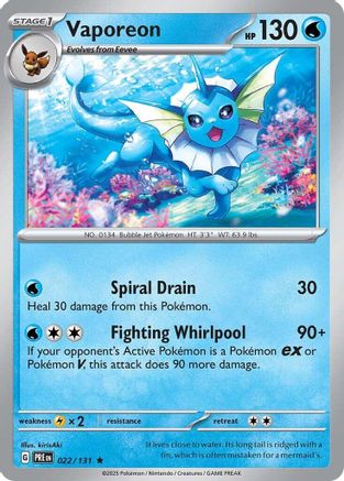 Vaporeon 022  - Reverse Holofoil SV Prismatic Evolutions - Rare