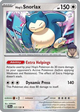 Hop's Snorlax 117  - Reverse Holofoil SV09 Journey Together - Rare