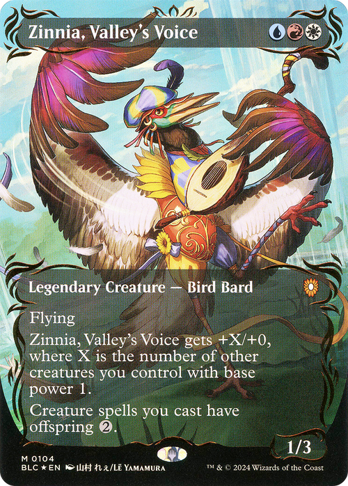 Zinnia, Valley's Voice (Borderless) (Raised Foil) (BLC-104) - Bloomburrow Commander Foil