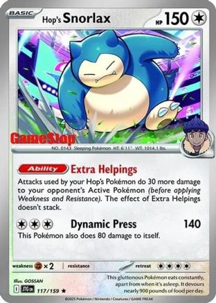 Hop's Snorlax (GameStop)  117/159  - Holofoil Miscellaneous Cards & Products - Promo