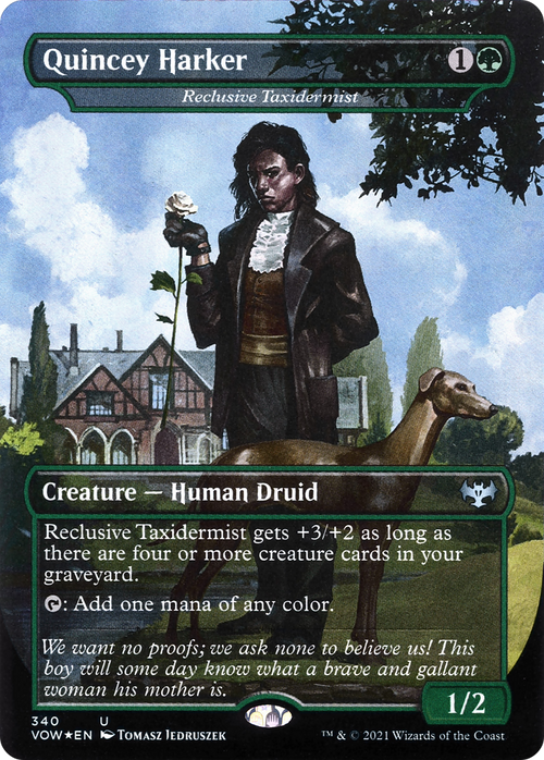 Quincey Harker - Reclusive Taxidermist (VOW-340) - Innistrad: Crimson Vow / Quincey Harker (Borderless) Foil