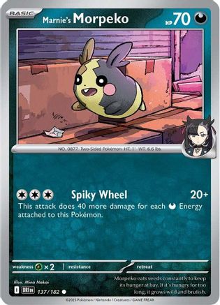 Marnie's Morpeko 137  - Reverse Holofoil SV10 Destined Rivals - Common