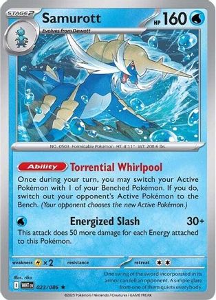 Samurott 023  - Reverse Holofoil SV White Flare - Rare