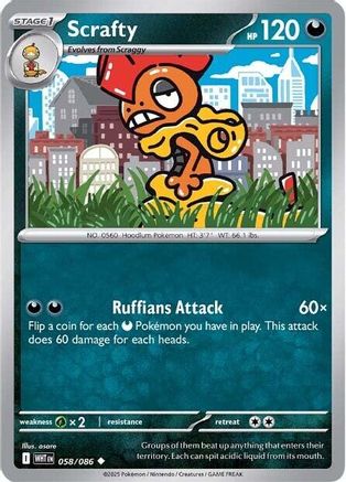 Scrafty 058  - Reverse Holofoil SV White Flare - Uncommon