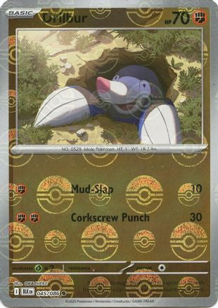 Drilbur (Poke Ball Pattern) 045  - Holofoil SV Black Bolt - Common