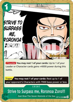 Strive to Surpass me, Roronoa Zoro!!! (OP14-036) - The Azure Sea's Seven Release Event Cards