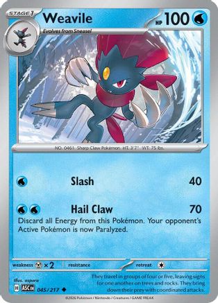 Weavile 045/217  - Reverse Holofoil ME Ascended Heroes - Uncommon