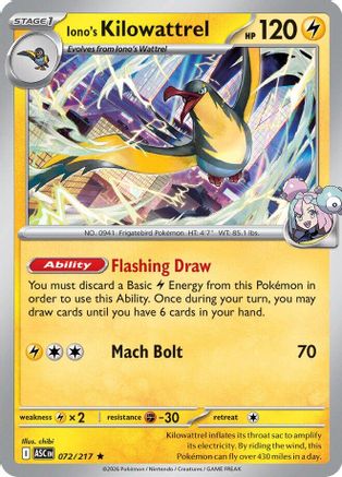 Iono's Kilowattrel 072  - Reverse Holofoil ME Ascended Heroes - Rare