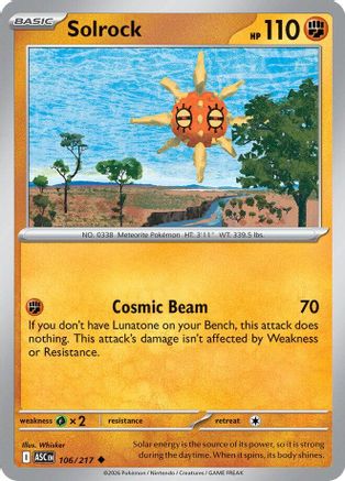 Solrock 106  - Reverse Holofoil ME Ascended Heroes - Uncommon