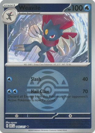 Weavile (Dusk Ball) 045/217  - Reverse Holofoil ME Ascended Heroes - Uncommon