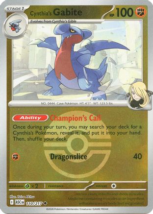 Cynthia's Gabite (Poke Ball) 110  - Reverse Holofoil ME Ascended Heroes - Uncommon