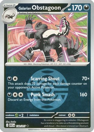 Galarian Obstagoon (Dusk Ball) 132/217  - Reverse Holofoil ME Ascended Heroes - Uncommon