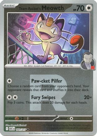 Team Rocket's Meowth (Team Rocket) 161  - Reverse Holofoil ME Ascended Heroes - Common