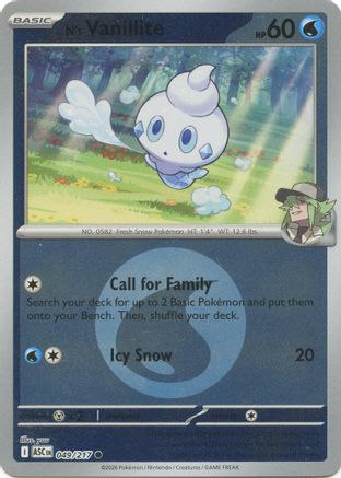 N's Vanillite (Energy Symbol Pattern) 049  - Reverse Holofoil ME Ascended Heroes - Common