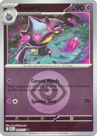 Banette (Energy Symbol Pattern) 091/217  - Reverse Holofoil ME Ascended Heroes - Uncommon