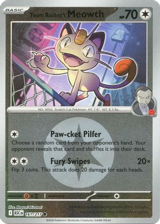Team Rocket's Meowth (Energy Symbol Pattern) 161  - Reverse Holofoil ME Ascended Heroes - Common