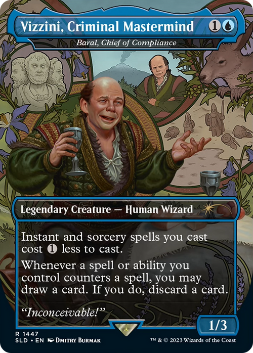 Vizzini, Criminal Mastermind - Baral, Chief of Compliance (SLD-1447) - Secret Lair Drop / Vizzini, Criminal Mastermind (Borderless) Foil