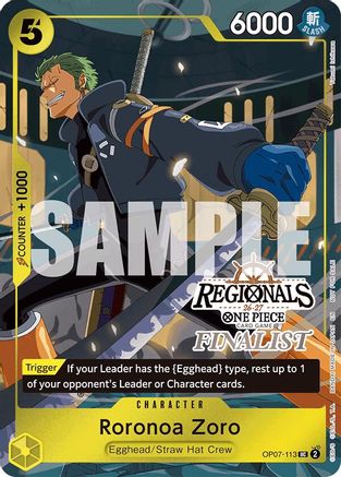 Roronoa Zoro (113) (Regionals Finalist Card Set 26-27) (OP07-113) - One Piece Promotion Cards Foil