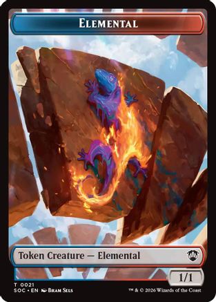 Elemental (0021) // Phyrexian Myr Double-Sided Token (SOC-21 // 8) - Commander: Secrets of Strixhaven Foil