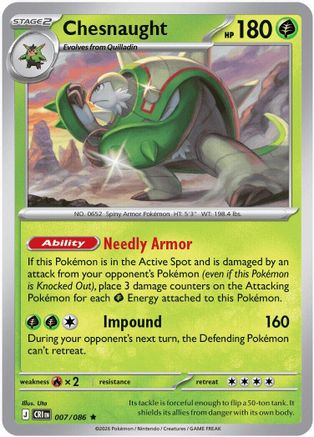 Chesnaught 007  - Reverse Holofoil ME04 Chaos Rising - Rare