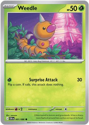 Weedle 001  - Reverse Holofoil ME04 Chaos Rising - Common