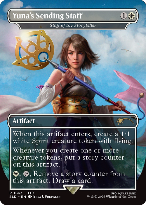 Yuna's Sending Staff - Staff of the Storyteller (SLD-1863) - Secret Lair Drop / Yuna's Sending Staff (Borderless)