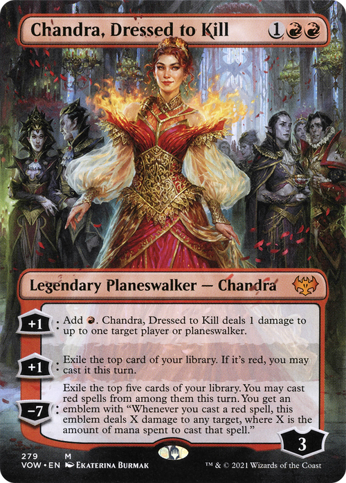 Chandra, Dressed to Kill (Borderless) (VOW-279) - Innistrad: Crimson Vow (Borderless) Foil