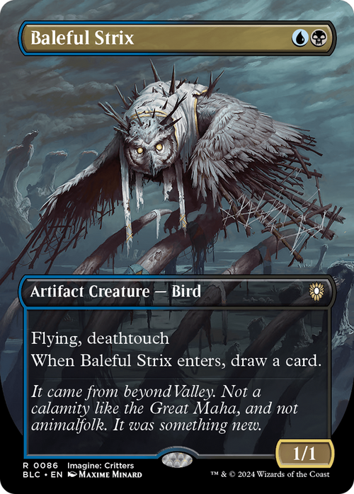 Baleful Strix (Borderless) (BLC-086) - Bloomburrow Commander Foil