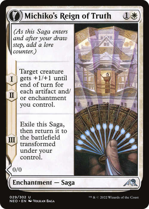 Michiko's Reign of Truth (NEO-029) - Kamigawa: Neon Dynasty: (fandfc, enchantment)