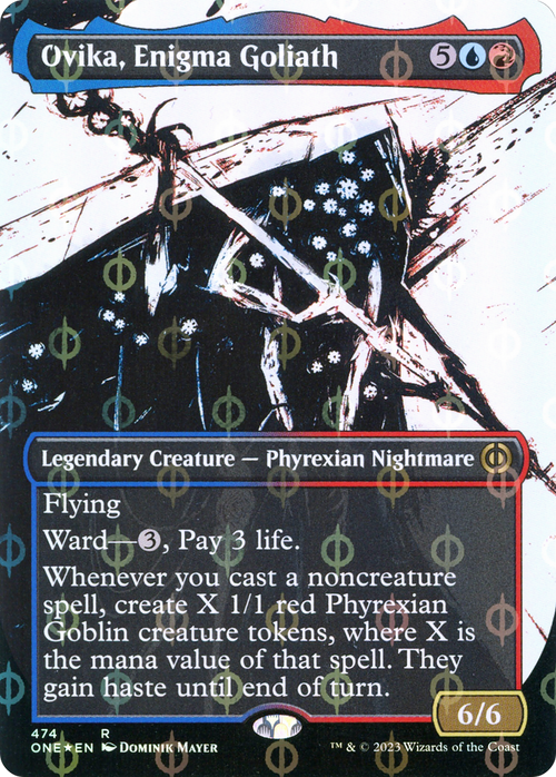 Ovika, Enigma Goliath (Showcase) (Step-and-Compleat Foil) (ONE-474) - Phyrexia: All Will Be One: (Showcase) (Borderless) Foil