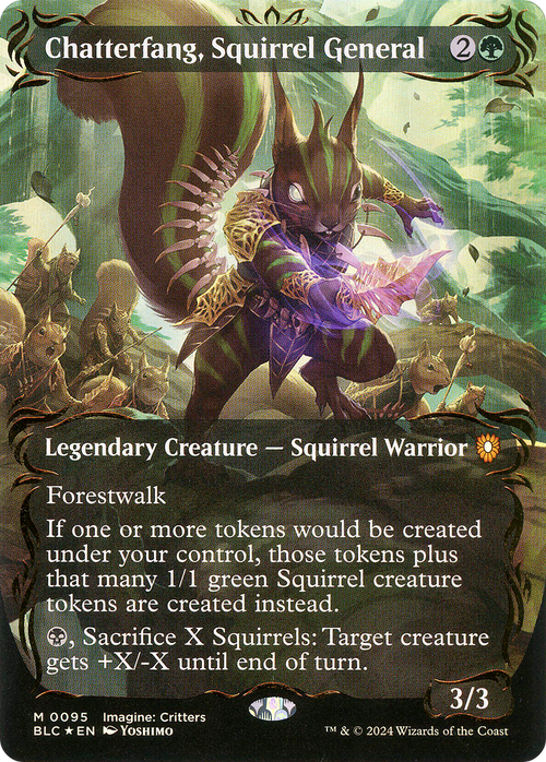 Chatterfang, Squirrel General (Borderless) (Raised Foil) (BLC-095) - Bloomburrow Commander Foil