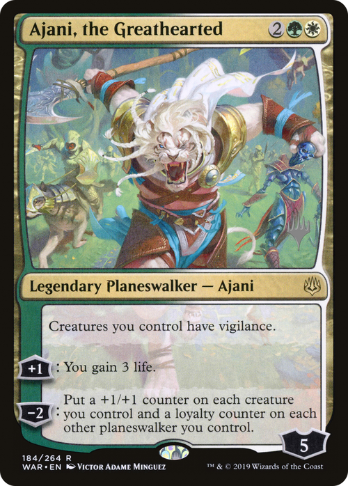 Ajani, the Greathearted (PPELD-184P) - War of the Spark Promos